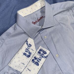 Robert Graham Blue Tailored Fit Dress Shirt 16 36/37 French Cuff Paisley